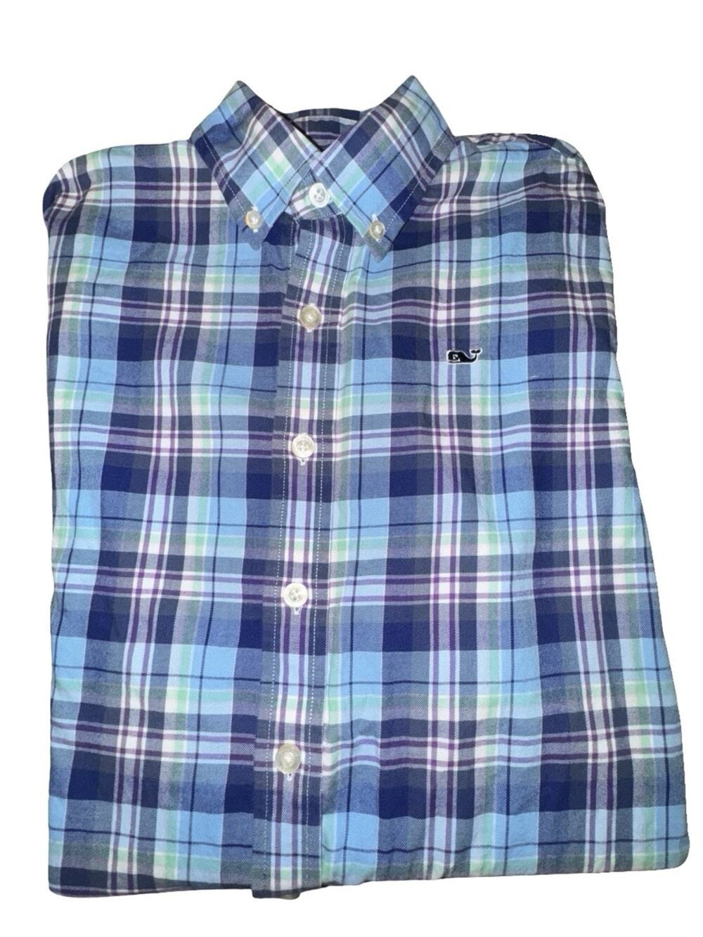 Vineyard Vines Blue Plaid Long Sleeve Button-Up Shirt, Sz Boys L (16-18)